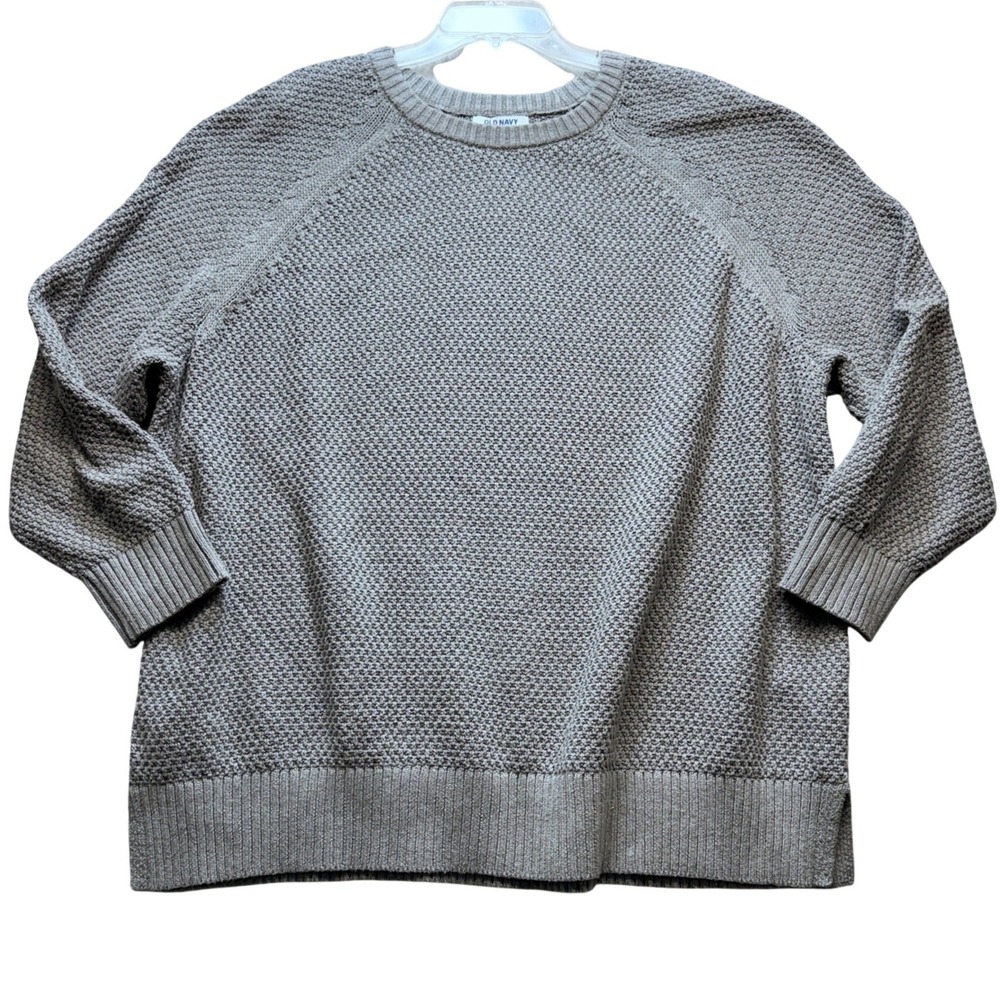 Old Navy Womens 2X Gray Textured Chunky Knit Raglan Crew Neck Sweater Pullover - Picture 2 of 10
